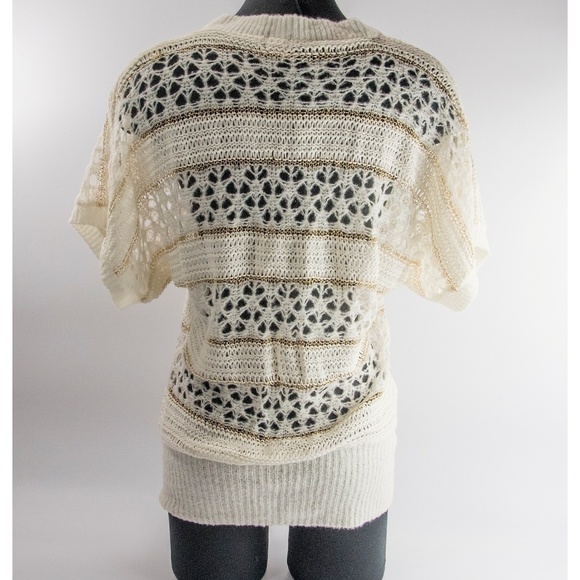 Desigual Gold Cream Open Knit Plunge Sweater L - Picture 4 of 5